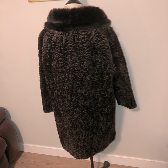 1960s Sheared Faux Fur Pea Coat Single Breasted 3 Button w Collar M/L Vintage - Picture 3 of 10